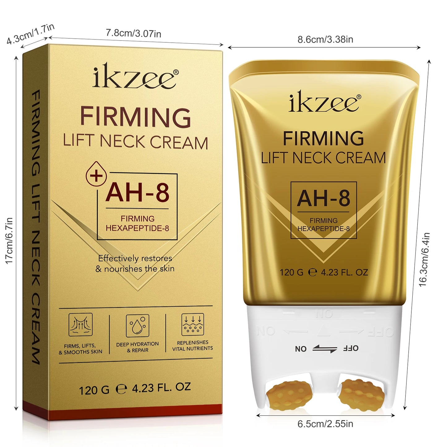 IKZEE 120G AH-8 Neck Tighten Lift Firming Cream Skin Repair Moisturizing Deep Hydration Smooth Skin Neck Firm Cream with Roller