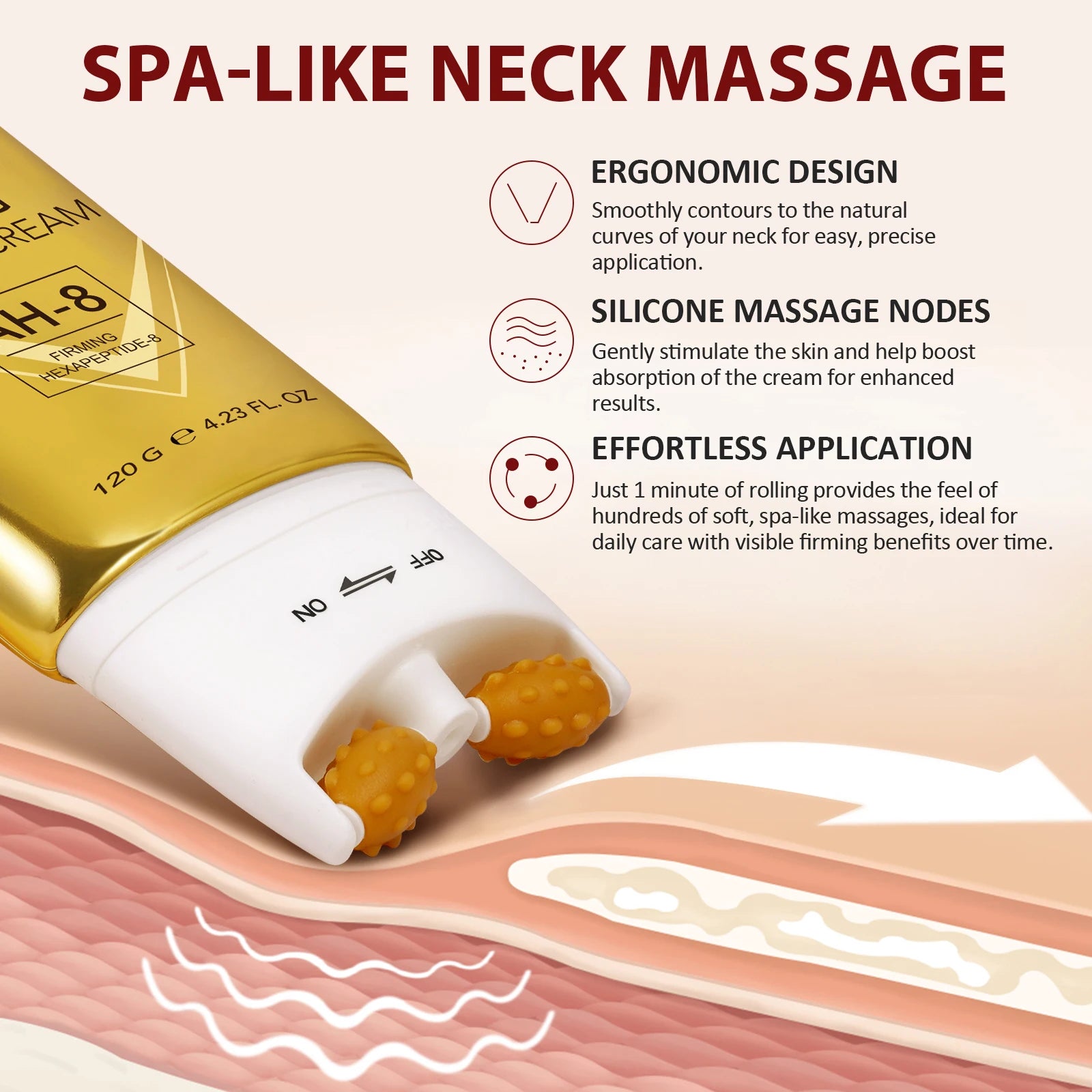 IKZEE 120G AH-8 Neck Tighten Lift Firming Cream Skin Repair Moisturizing Deep Hydration Smooth Skin Neck Firm Cream with Roller