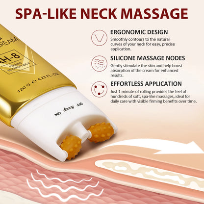 IKZEE 120G AH-8 Neck Tighten Lift Firming Cream Skin Repair Moisturizing Deep Hydration Smooth Skin Neck Firm Cream with Roller