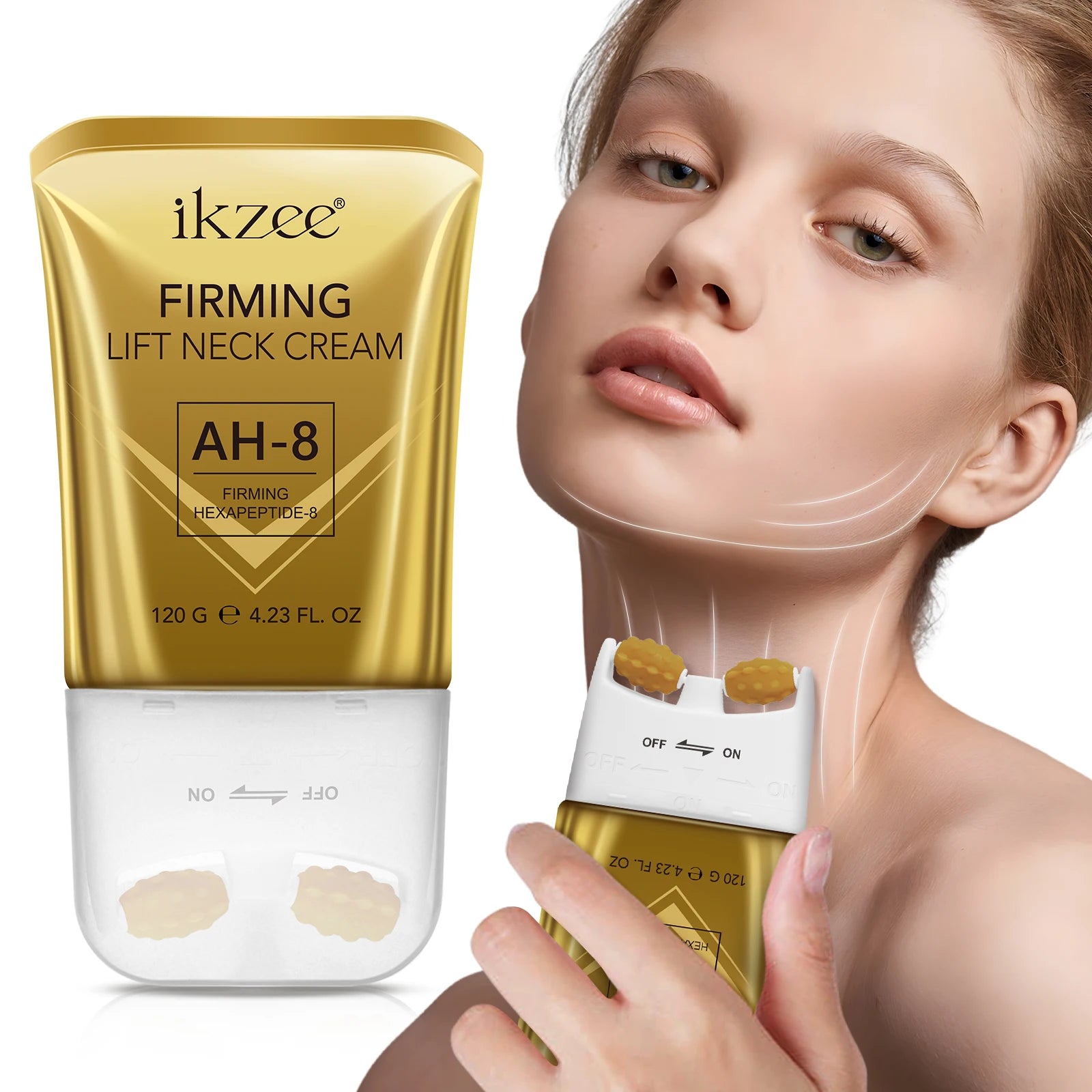 IKZEE 120G AH-8 Neck Tighten Lift Firming Cream Skin Repair Moisturizing Deep Hydration Smooth Skin Neck Firm Cream with Roller