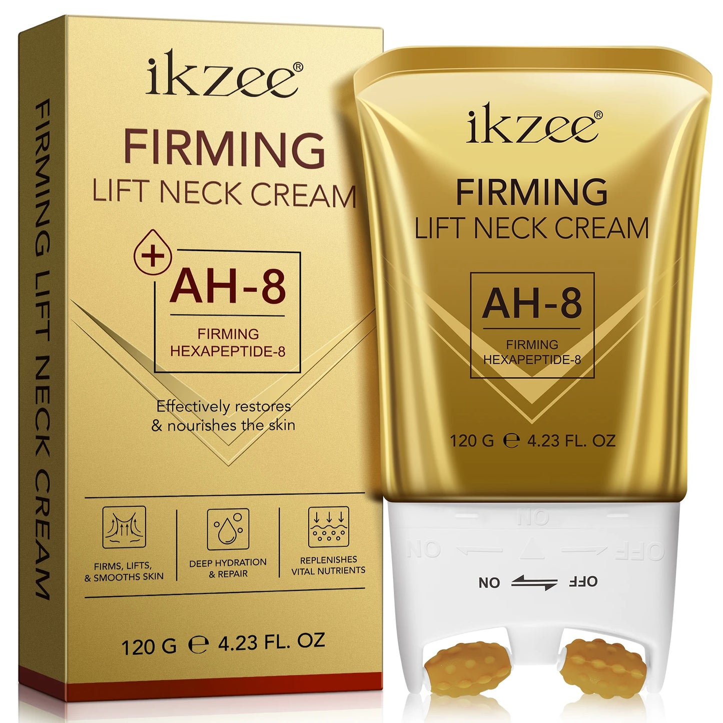 IKZEE 120G AH-8 Neck Tighten Lift Firming Cream Skin Repair Moisturizing Deep Hydration Smooth Skin Neck Firm Cream with Roller