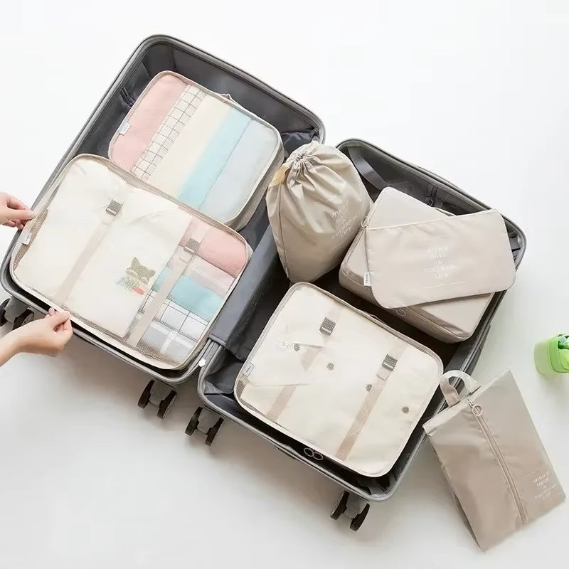 7-Piece Set Travel Bag Organizer Clothes Luggage Travel Organizer Blanket Shoes Organizers Bag Suitcase Pouch Packing Cubes